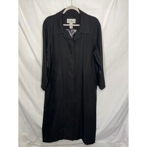 VTG LL Bean Women's Large Petite Black Trench Duster Coat Long Neutral Classic